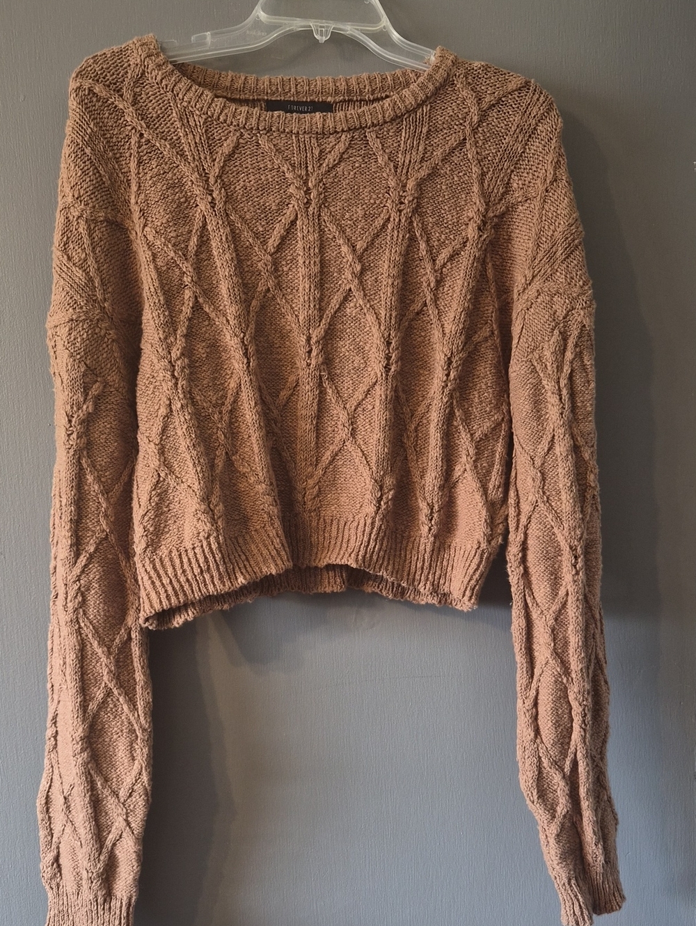 Forever 21 Cable-Knit Cropped Sweater in Tan